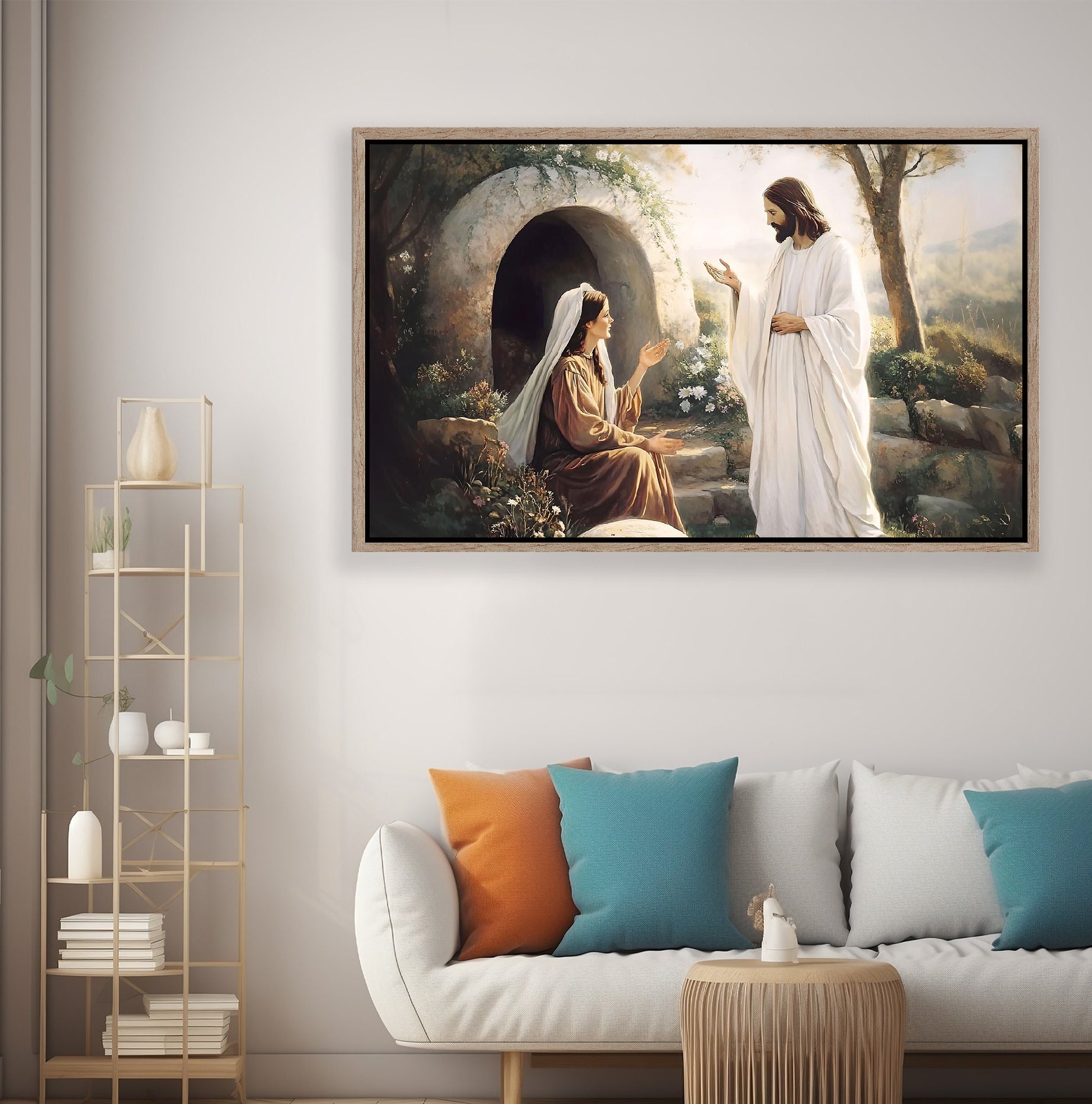 Christian Art Poster, Religious Home Decor, Easter Gift, Bible Verse Wall Art, Jesus with Mary Poster, Christ Resurrection, Empty Tomb Poster